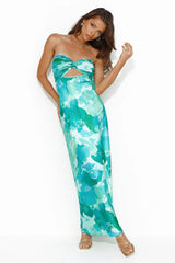 Color Bloom Strapless Satin Maxi Dress Green