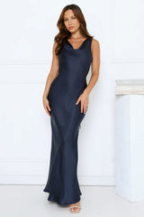 Seen For You Cowl Neck Satin Maxi Dress Dark Navy