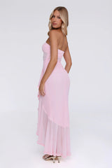 Spark Soirée Strapless Mesh Maxi Dress Blush