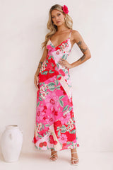 Fruit Picking Linen Blend Maxi Dress Pink