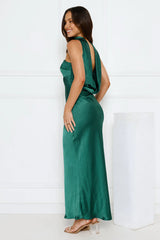 Precious Pearl Satin Maxi Dress Green