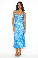 Wine And Dine Me Mesh Midi Dress Blue