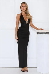 Starlit Elegance Halter Maxi Dress Black