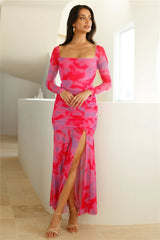 Technicolour Long Sleeve Maxi Dress Pink