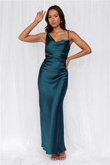 The Madeline Cowl Satin Maxi Dress Teal