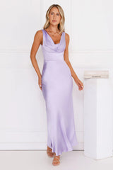 Crystal Luxe Satin Maxi Dress Lilac