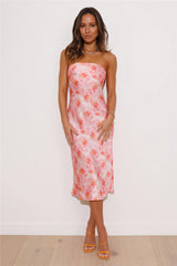 With Friends Satin Midi Dress Pink