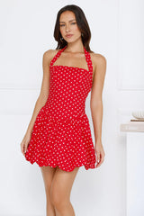 Lipstick Love Letters Halter Bubble Mini Dress Red