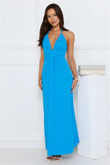 Neon Noir Halter Maxi Dress Blue