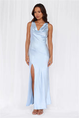 The Loretta Cowl Satin Maxi Dress Blue