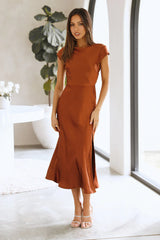 Get In Formation Satin Midi Dress Brown