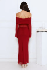Softspell Off Shoulder Mesh Maxi Dress Burgundy