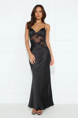 Getaway Events Satin Lace Maxi Dress Black