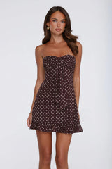 Own Your Glow Polka Dot Strapless Mini Dress Brown