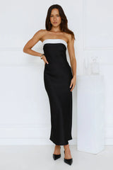 Black Tie Soirée Strapless Satin Maxi Dress Black