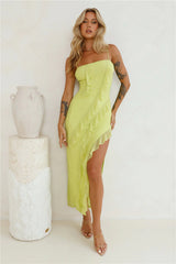 Gleaming Days Mesh Frill Maxi Dress Lime