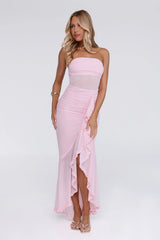 Spark Soirée Strapless Mesh Maxi Dress Blush