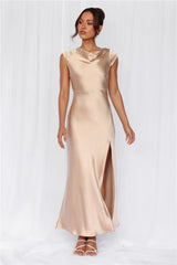 The Valentina Cap Sleeve Satin Maxi Dress Champagne