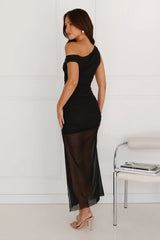 Love Stories Off Shoulder Mesh Maxi Dress Black