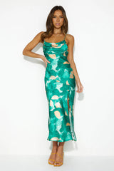 Silky Silhouette Midi Dress Green