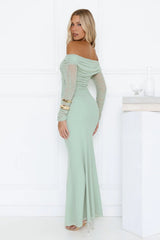 Glam Mesh Off-Shoulder Maxi Dress Mint
