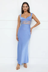 Permission To Party Satin Maxi Dress Blue