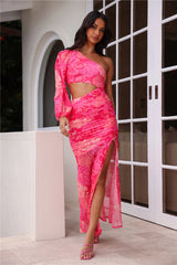 Island Wedding One Shoulder Maxi Dress Pink