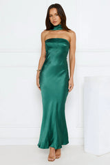 Precious Pearl Satin Maxi Dress Green