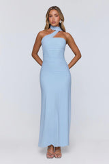 Evening Allure Mesh Strapless Maxi Dress Blue