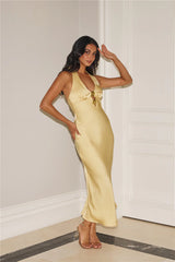 Gold Romance Halter Satin Maxi Dress Butter