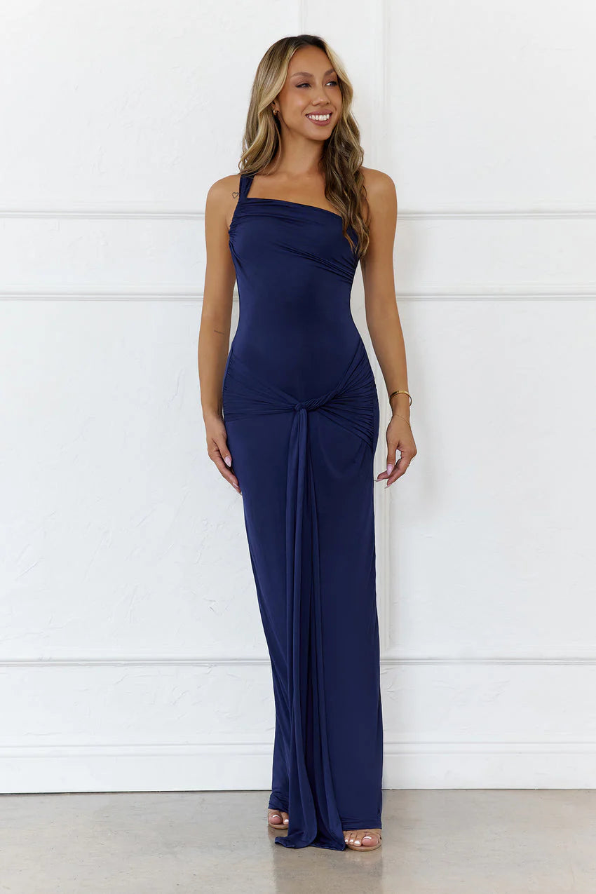 Love This Feeling One Shoulder Maxi Dress Navy