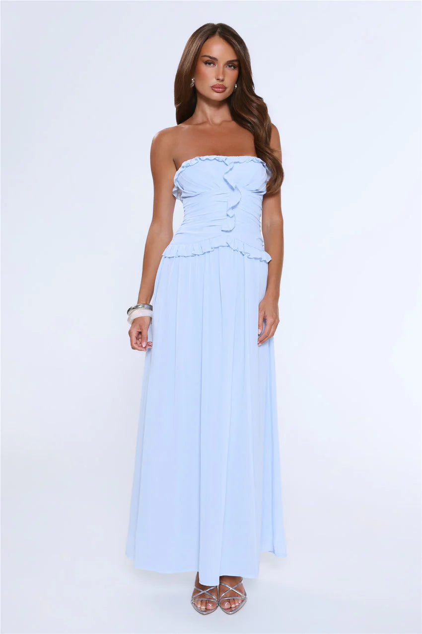 Hour Whispers Strapless Maxi Dress Blue