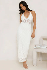 Lace Me Up Halter Maxi Dress Cream