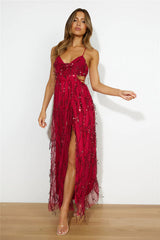 Blooming Season Sequin Maxi Dress Red