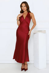Nocturnal Bloom Satin Halter Maxi Dress Plum