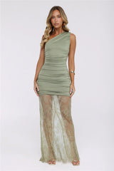 Headliner Muse One Shoulder Lace Maxi Dress Green