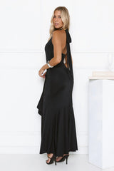 Sultry Halter Split Knit Maxi Dress Black