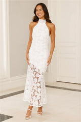 Soft Opulence Embroidered Halter Maxi Dress White