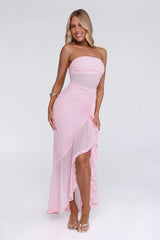 Spark Soirée Strapless Mesh Maxi Dress Blush
