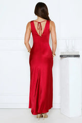 Crystal Luxe Satin Maxi Dress Red