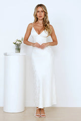 Floral Kiss Satin Maxi Dress Beige