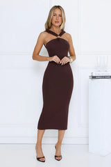 Gilded Nights Midi Dress Brown