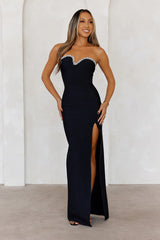 Sparkling Soiree Strapless Bandage Maxi Dress Black