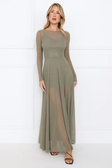 Champagne Streams Mesh Maxi Dress Olive