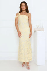 Velour Glow One Shoulder Maxi Dress Yellow