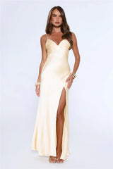 Silken Evenings Satin Maxi Dress Yellow
