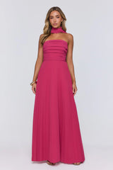 Sugar Babe Strapless Pleated Maxi Dress Magenta