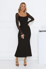 Trendsetter Edit Mesh Long Sleeve Maxi Dress Black