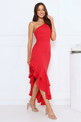 Glow Flicker One Shoulder Maxi Dress Red