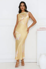Trends Unveiled Satin Maxi Dress Yellow